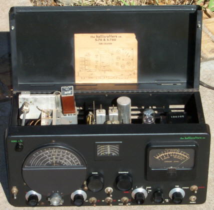 View of front of the Hallicrafters S-76 Receiver with the top open